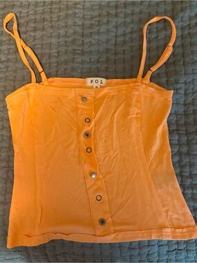 POL Orange Button-Front Spaghetti Strap Camisole